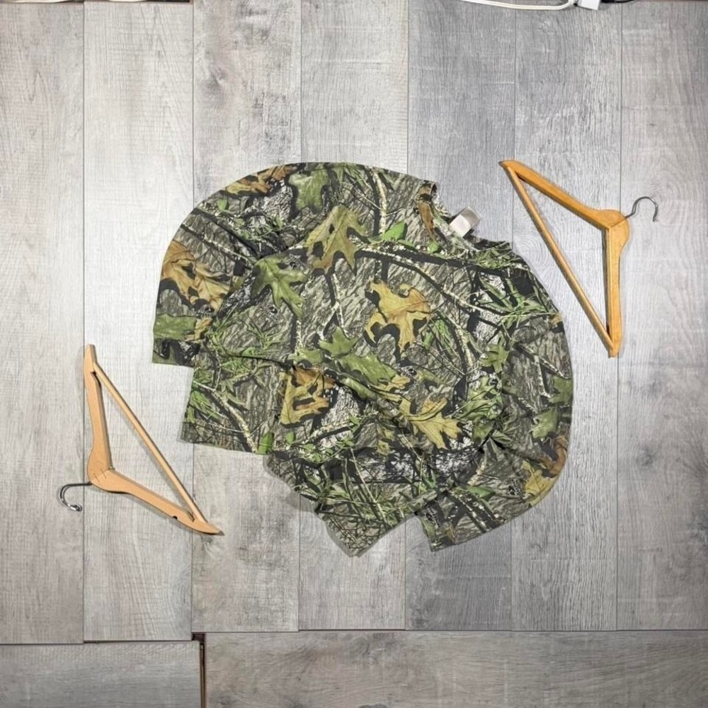 Vintage‎ 2000s mossy oak green camo long sleeve hunting pocket t shirt